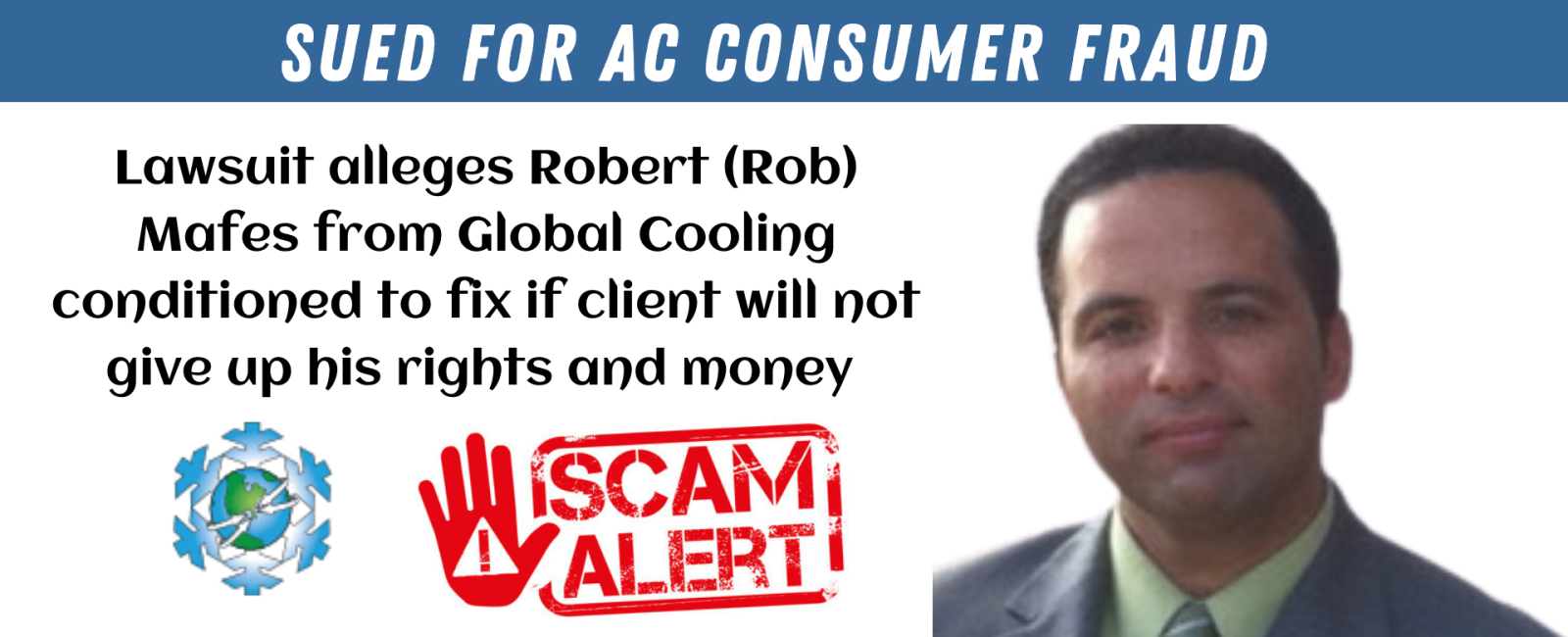 Robert Mafes, CEO of Global Cooling LLC, sued for AC consumer fraud