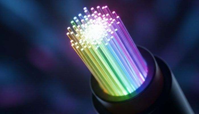 A fibre optic connection allows the transfer of data at higher throughput over much longer distances than copper wire.