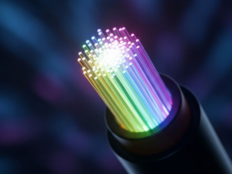 A fibre optic connection allows the transfer of data at higher throughput over much longer distances than copper wire.
