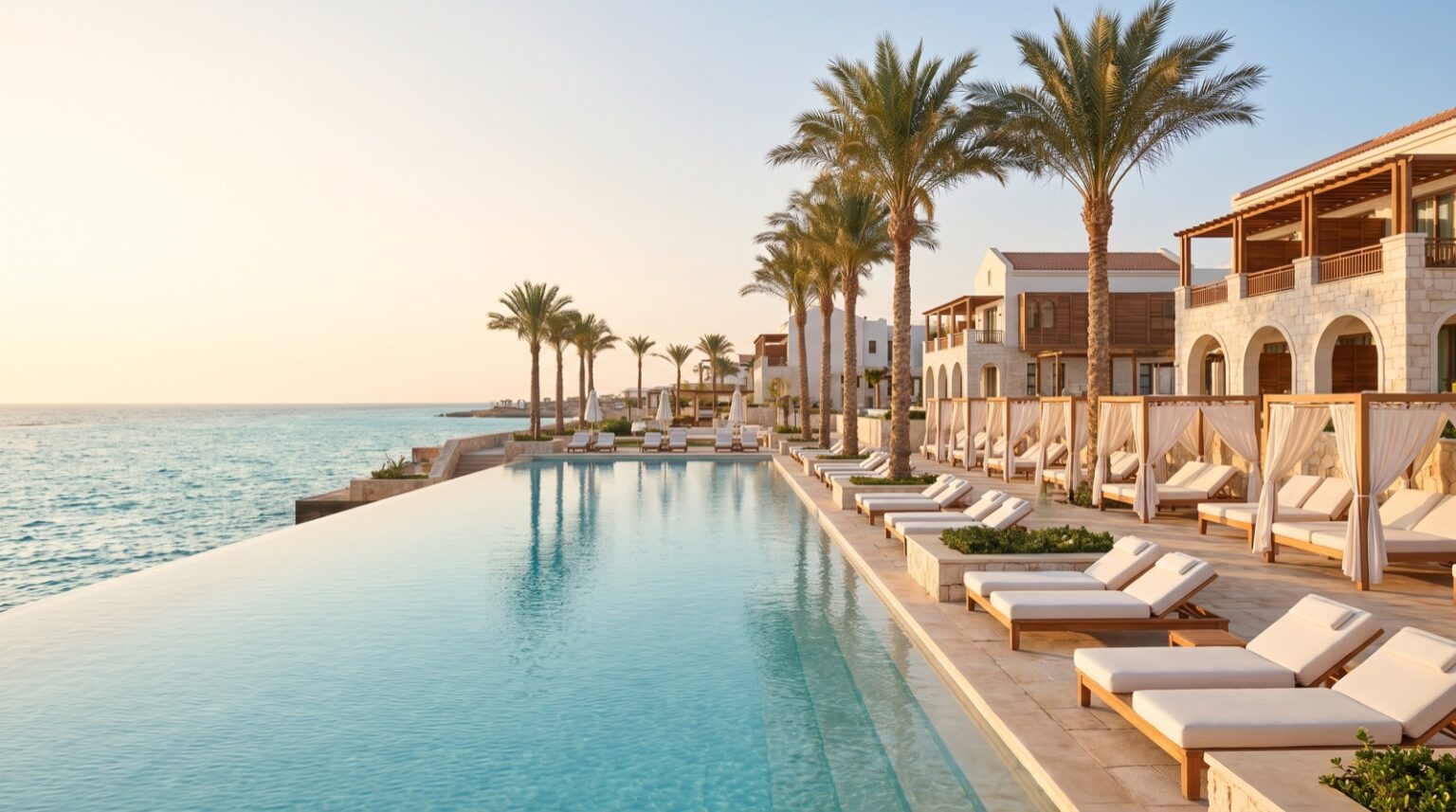 Luxury Rixos beach resort and infinity pool on Egypt’s Red Sea coast